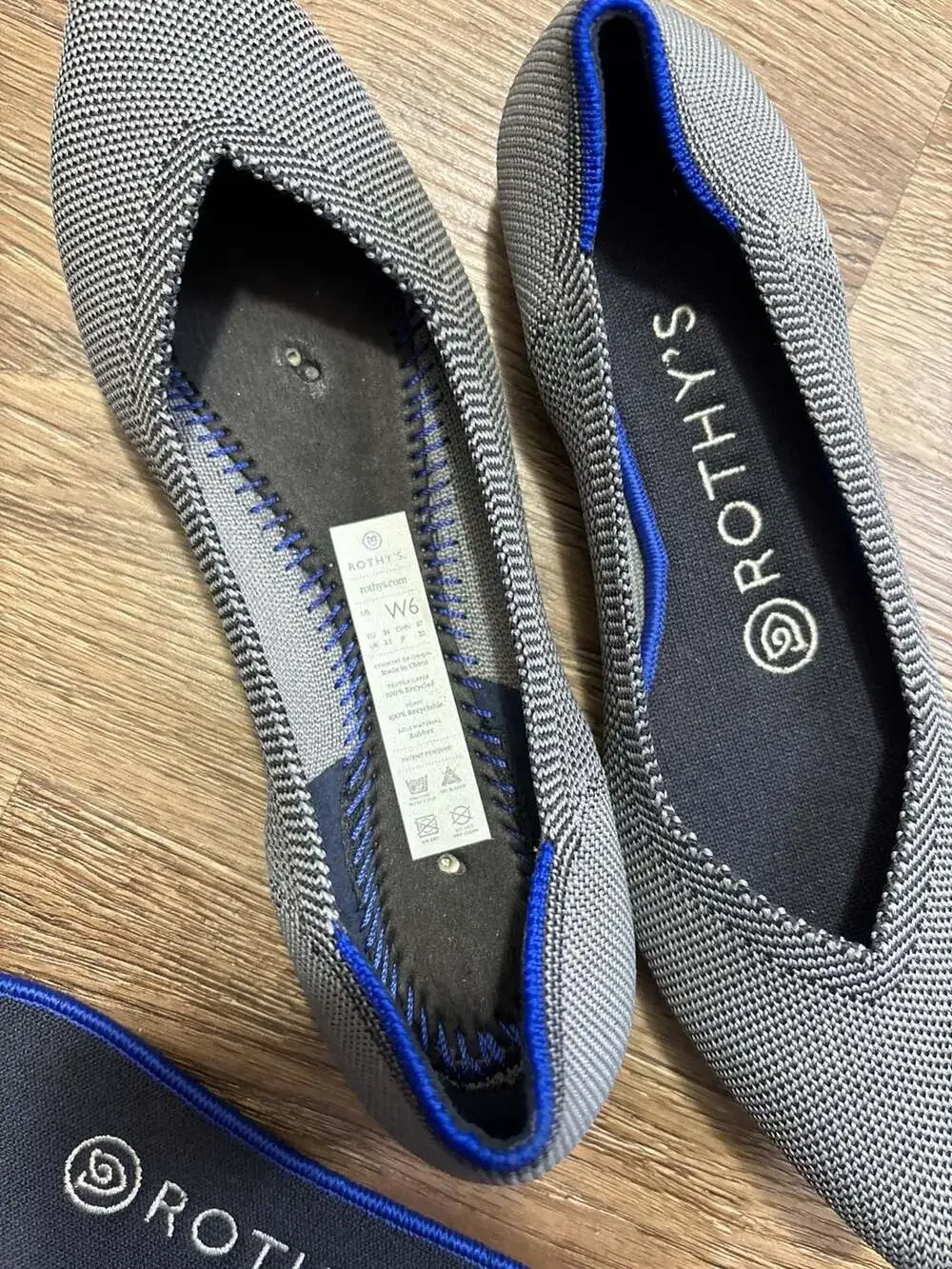 Rothy's The Point Women's Pointed Toe Ballet Flats Grey Birdseye Mesh Size 6 - Picture 4 of 4